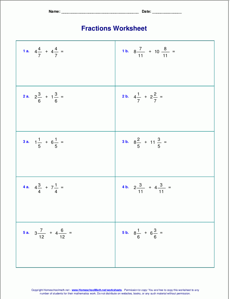 adding and subtracting fractions with unlike denominators worksheets
