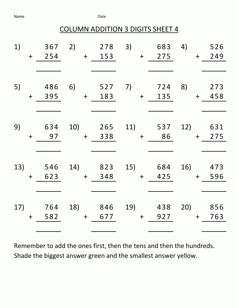 addition and subtraction worksheet