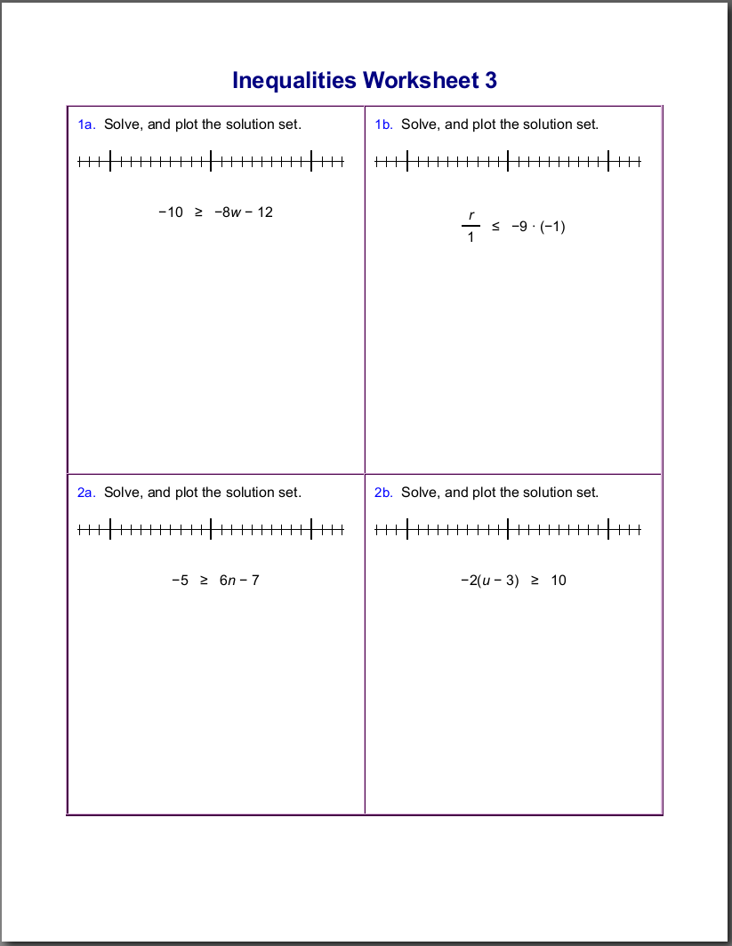 Worksheets For Inequalities Worksheets For Inequalities