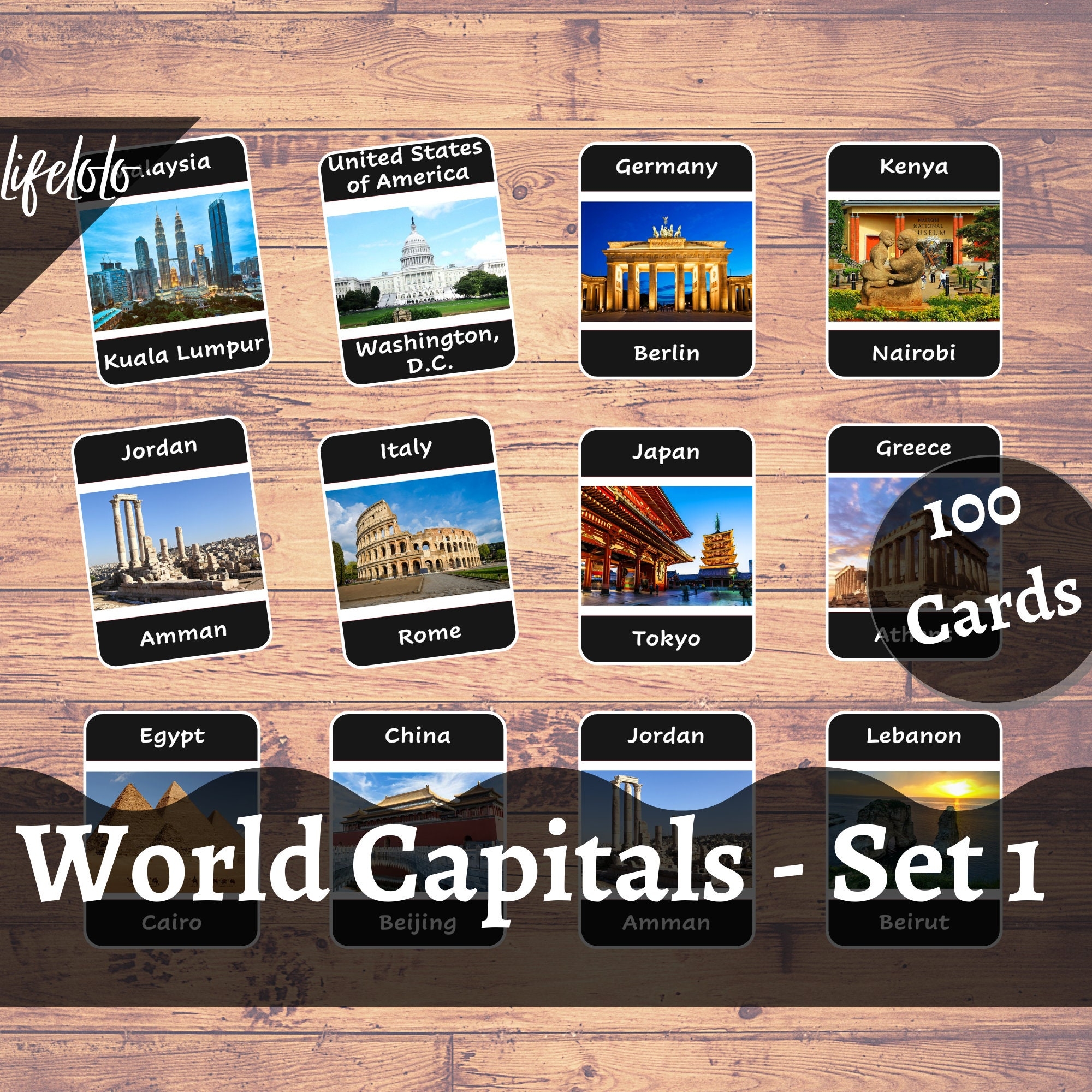 World Countries And Capitals set 1 100 Flash Cards Montessori Cards World Capital Cities Homeschooling 3 Part Card Printable Cards Etsy Canada