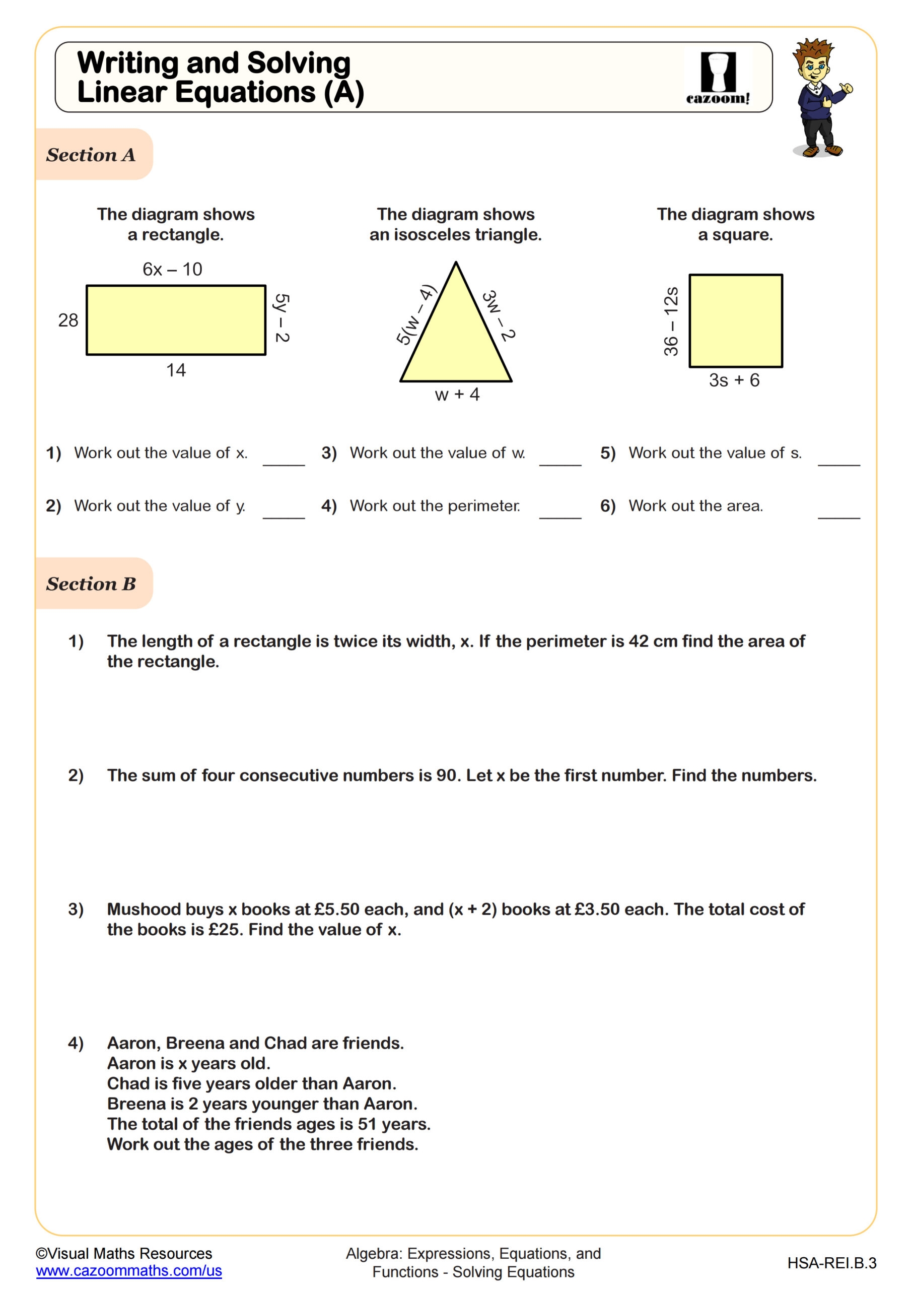 Writing And Solving Linear Equations A Worksheet Fun And Engaging Algebra I PDF Worksheets Cazoom Math