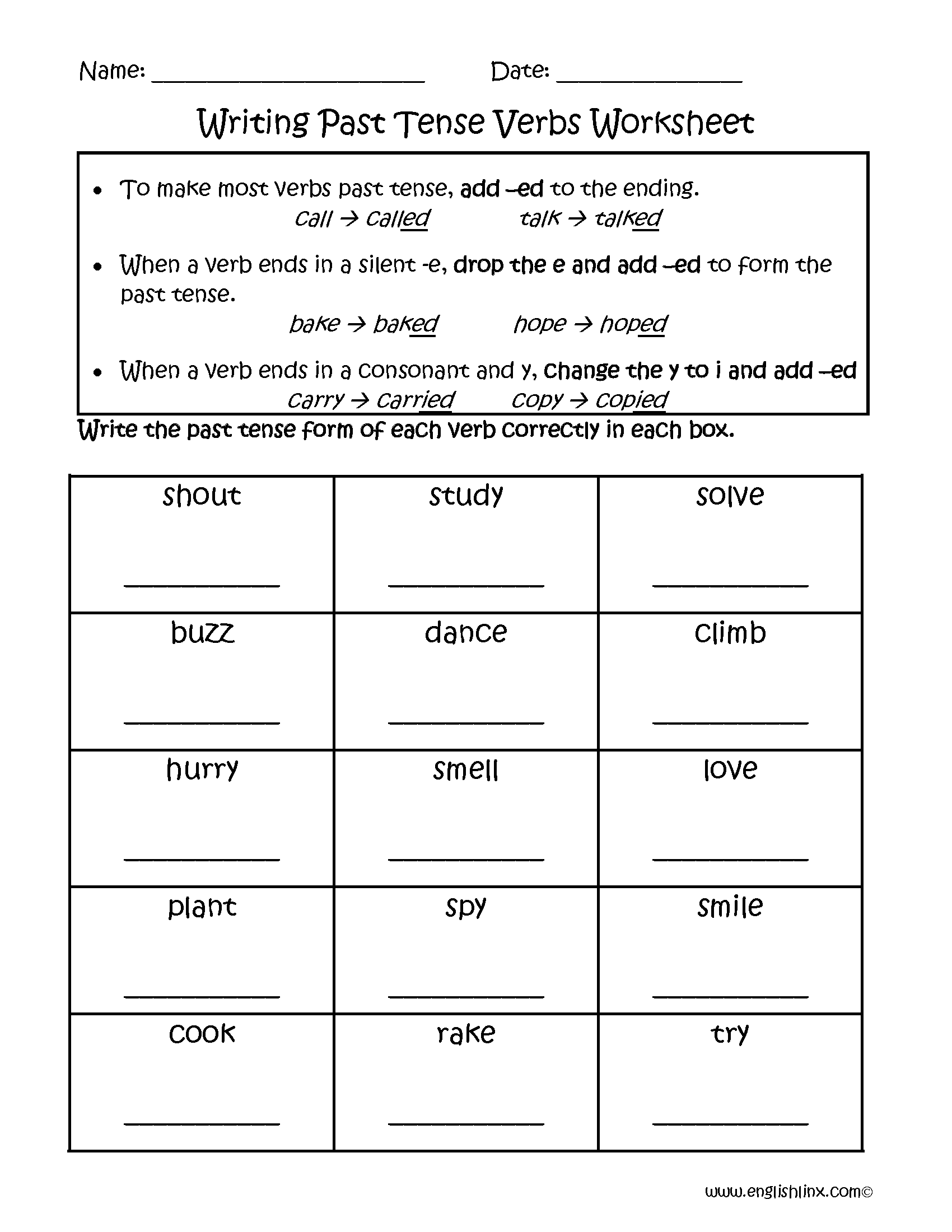 Writing Past Tense Verbs Worksheets Free Printable Grammar Practice