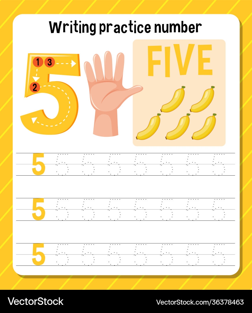 Writing Practice Number 5 Worksheet Royalty Free Vector