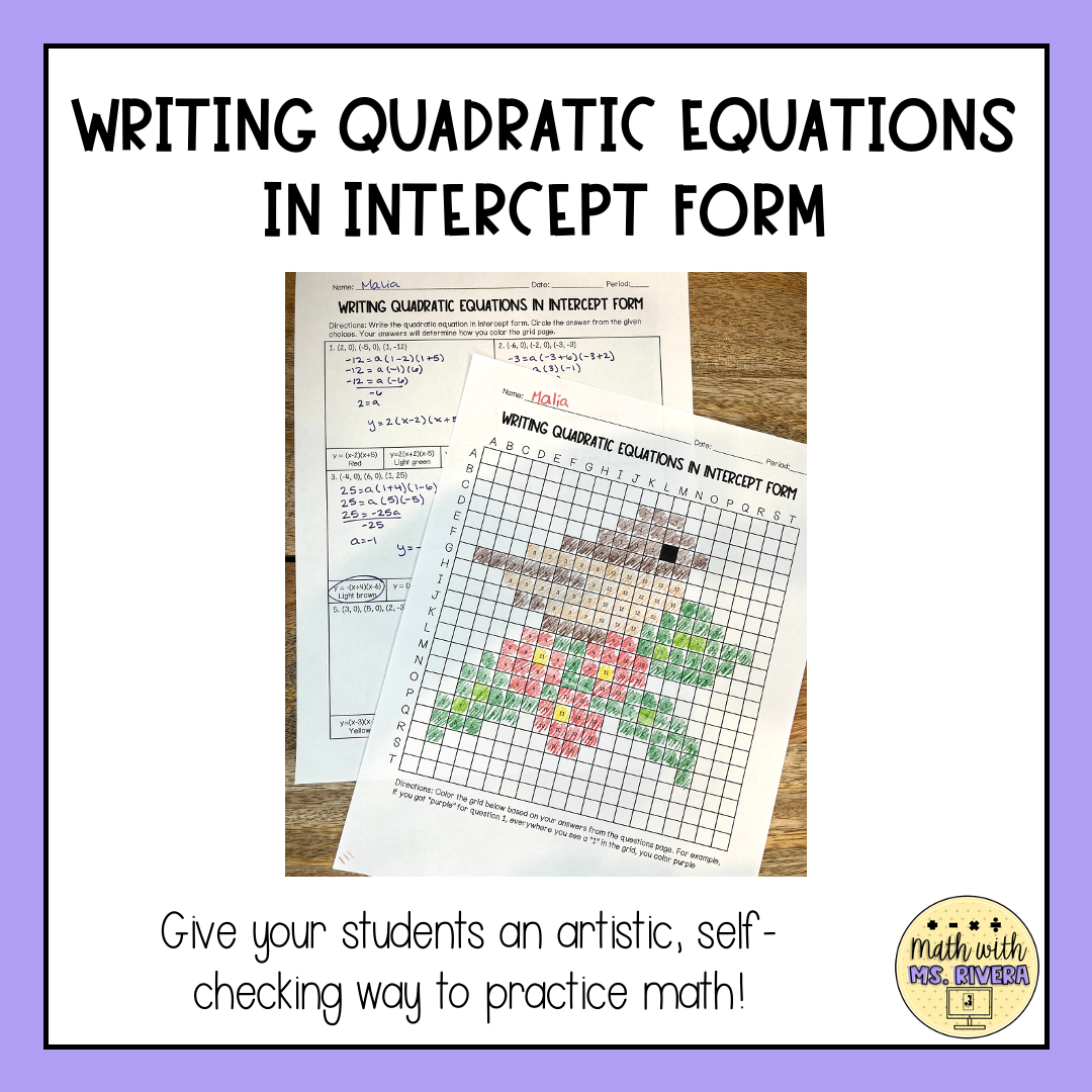 Writing Quadratic Equations In Intercept Form Color By Number Pixel Art Worksheet Made By Teachers