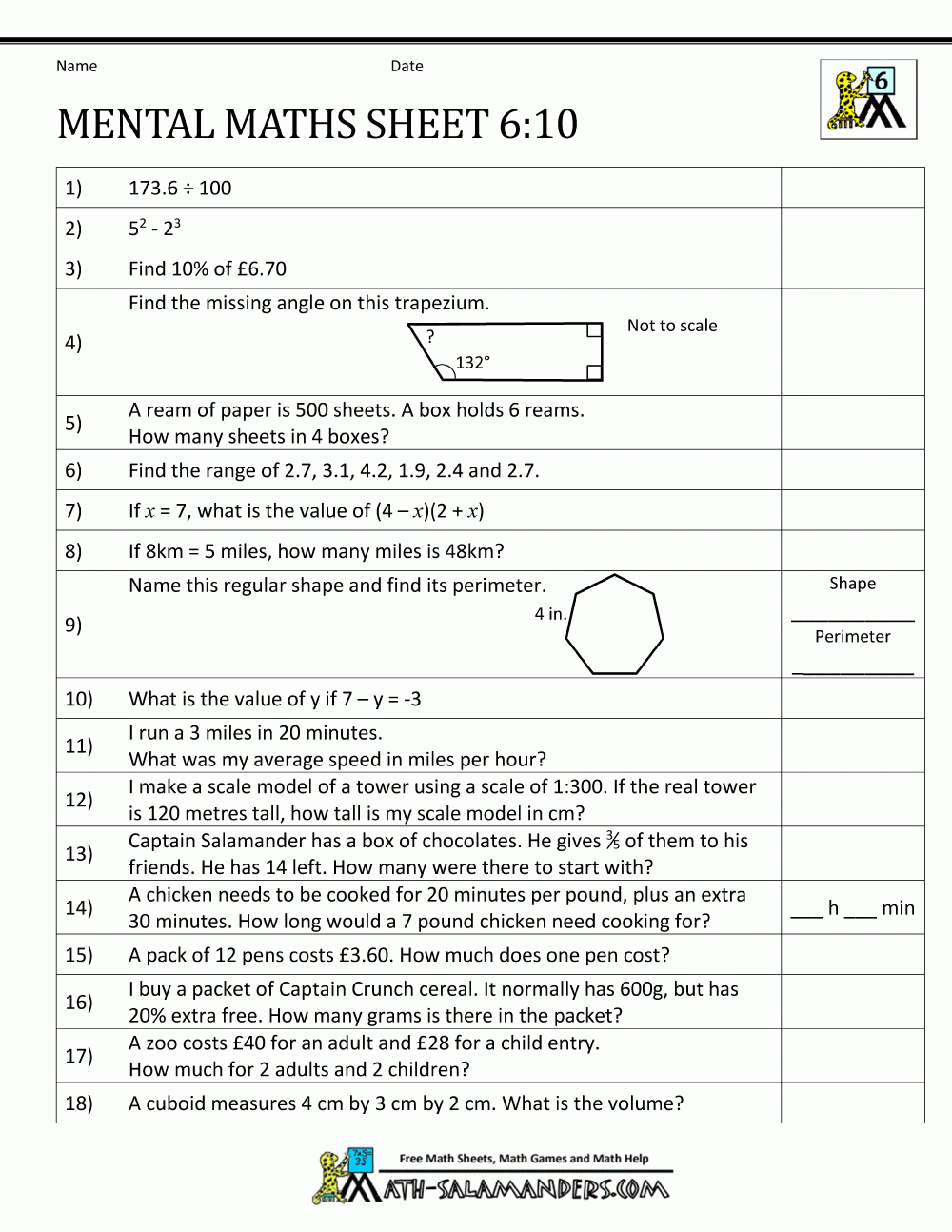 Year 3 Mental Maths Worksheets 192