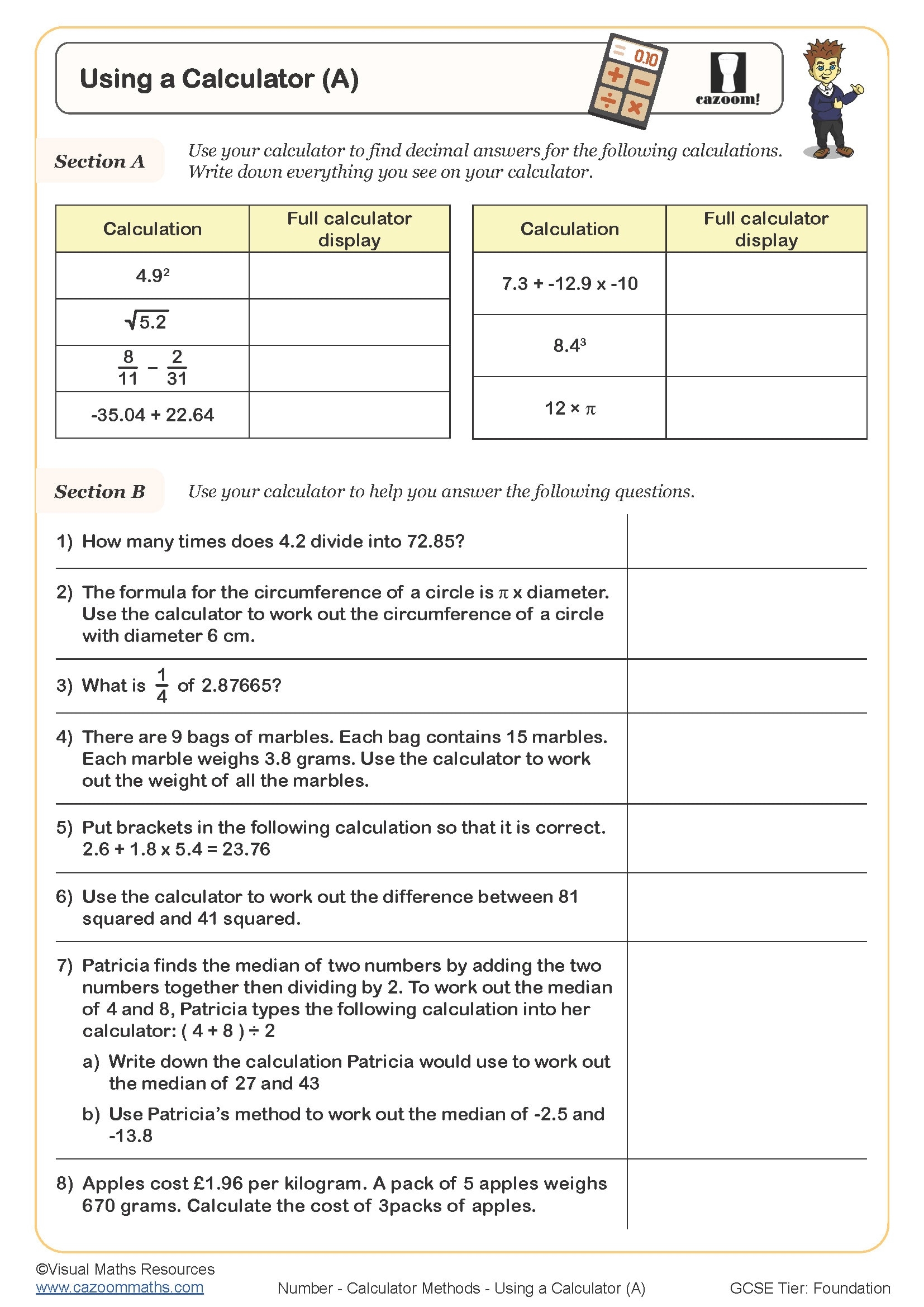 Year 8 Calculator Methods Worksheets PDF Printable Worksheets
