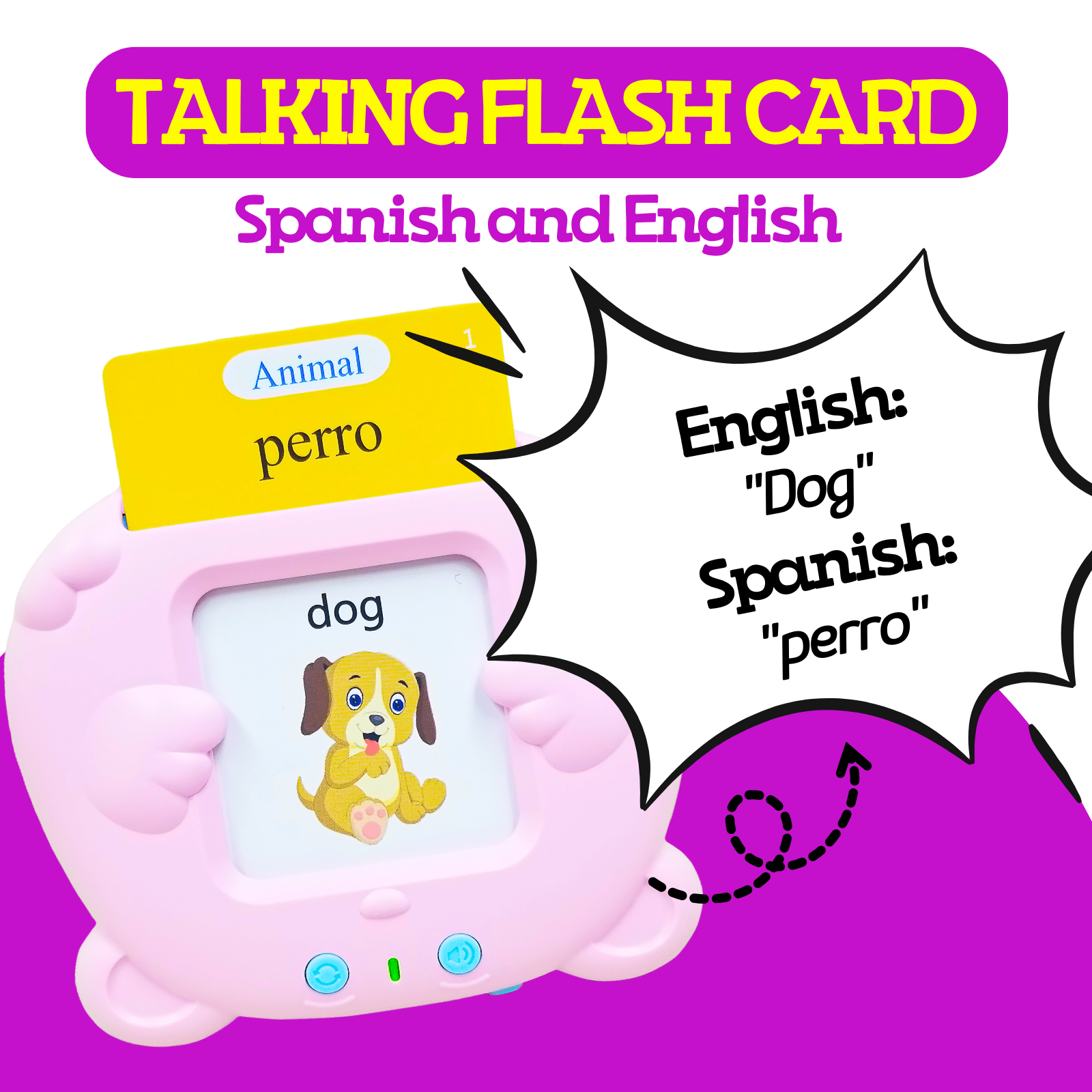 ZEENKIND Spanish English Talking Flashcards For Kids With 510 Bilingual Sight Words Pink ZeenKind
