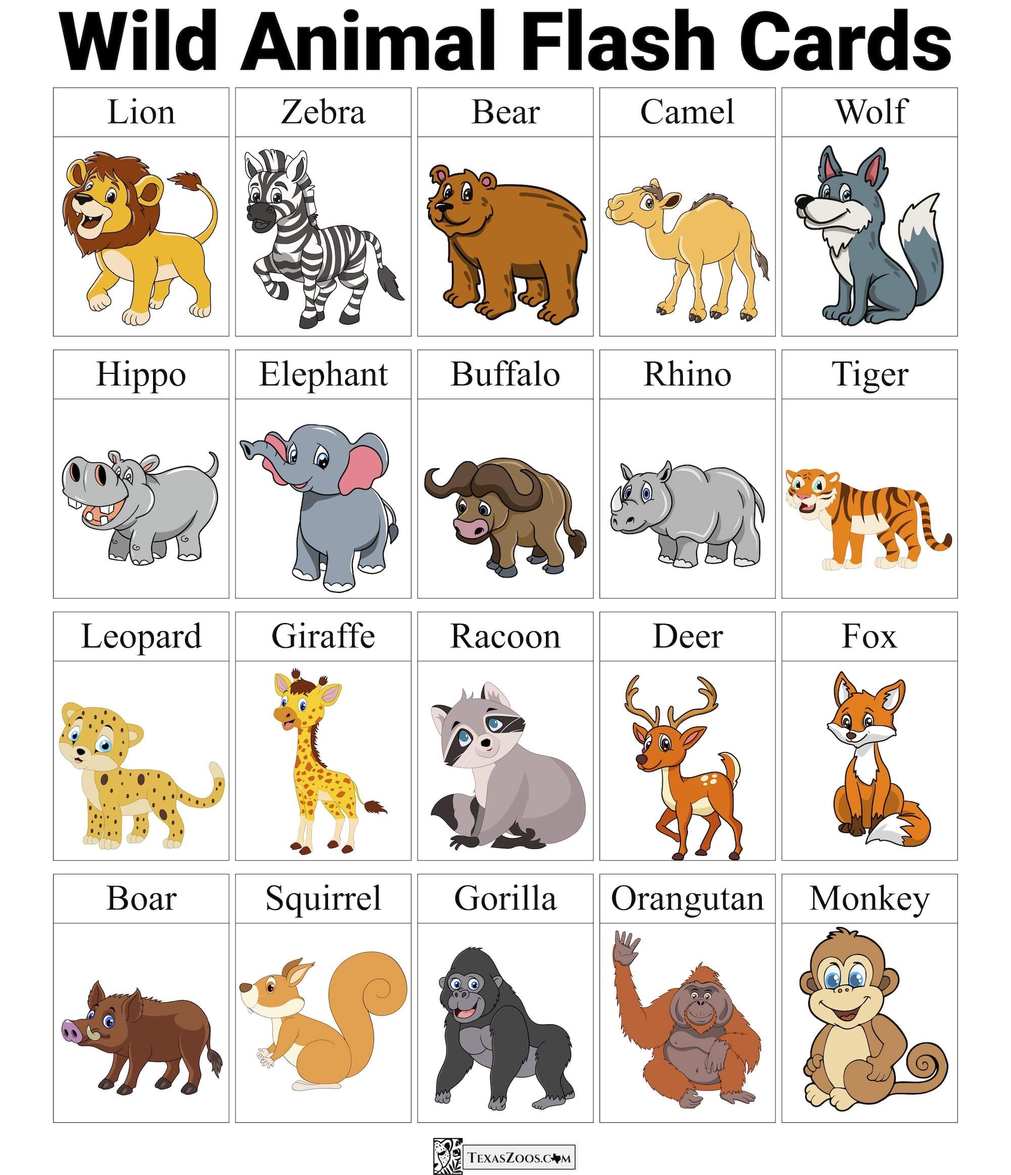 Zoo Flashcards A Fun Way To Learn Animals Texas Zoos